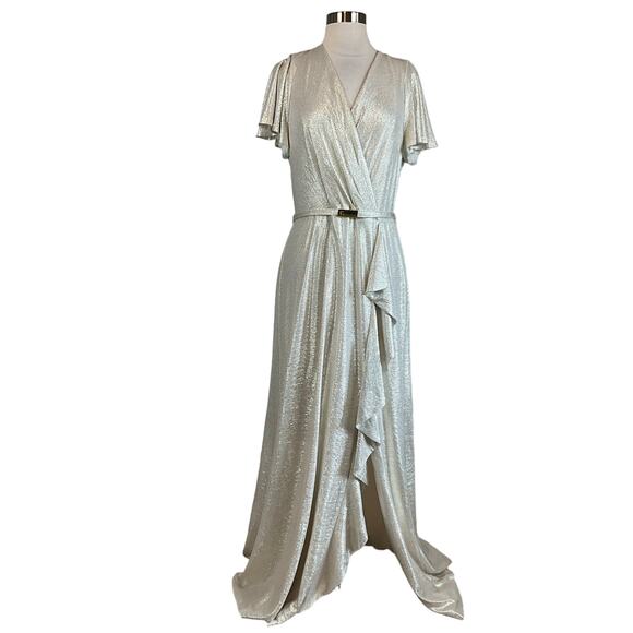 Ralph Lauren Dresses & Skirts - Ralph Lauren Women's Formal Dress Size 16 Gold Metallic Ruffled Thigh Slit Gown